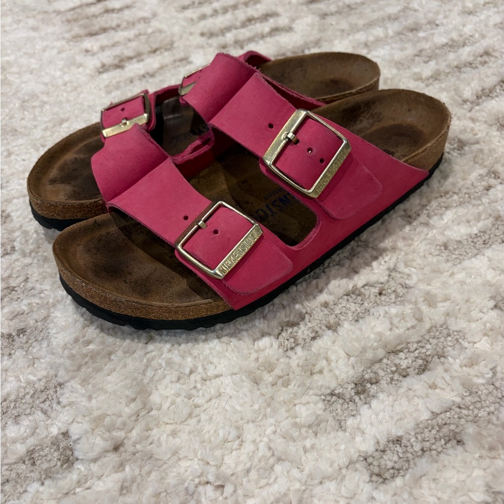 Birkenstock Women’s Pink Arizona Soft Footbed Sandals - Picture 2 of 4